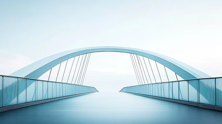 Futuristic modern bridge with sleek lines and a clear sky, offering room for text or brandingの素材