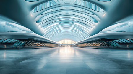 Futuristic modern train station with clean architecture and room for copyの素材