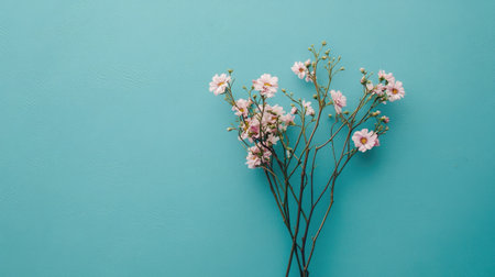 A small bouquet of flowers on a simple background, symbolizing kindness, ample space for messagingの素材