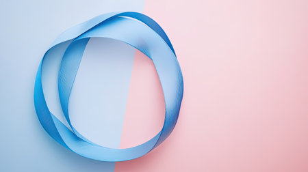 Blue ribbon laid out in circle shape on a pastel background, symbolic of World Diabetes Day with space for textの素材
