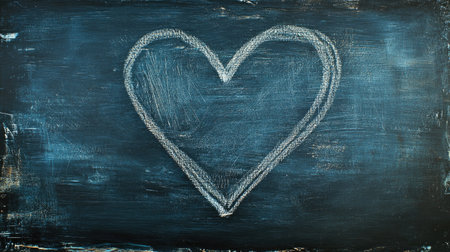 Simple heart shape drawn with chalk on a blackboard, space for inspirational textの素材