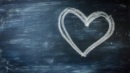 Simple heart shape drawn with chalk on a blackboard, space for inspirational textの素材