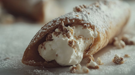 Close-up of cannoli filled with sweet ricotta, light background, copy spaceの素材