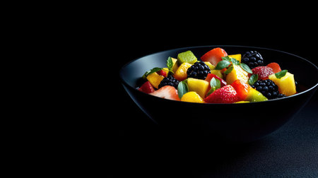 Fresh fruit salad bowl with a variety of tropical fruits, room for textの素材