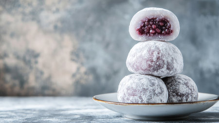 Japanese daifuku mochi with red bean filling, clean background, room for copyの素材