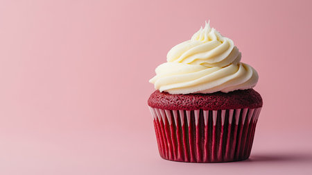 Red velvet cupcake with cream cheese frosting, pastel background, copy spaceの素材