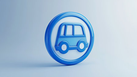 Accessible bus icon in blue, representing transport inclusion, clean background, text areaの素材