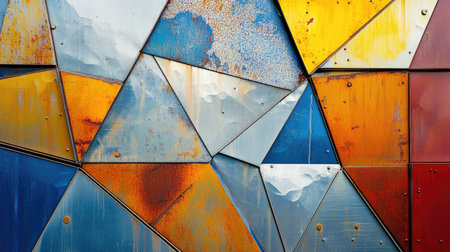 Abstract close-up of metallic building cladding, geometric patterns, open skyの素材