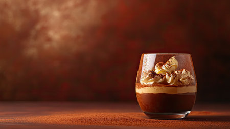 Traditional Italian tiramisu in glass, cocoa powder dusted, copy space availableの素材