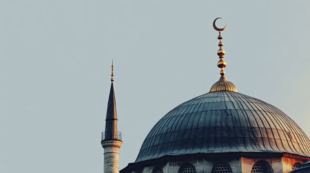 Elegant mosque dome with crescent, space for copy aroundの素材