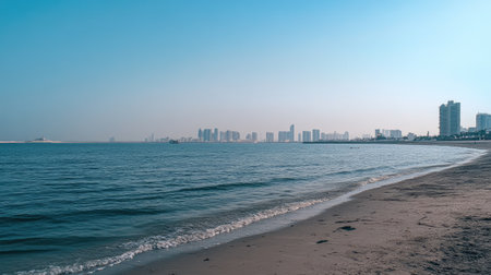 Distant view of Dubai Marina towers, with ample copy spaceの素材