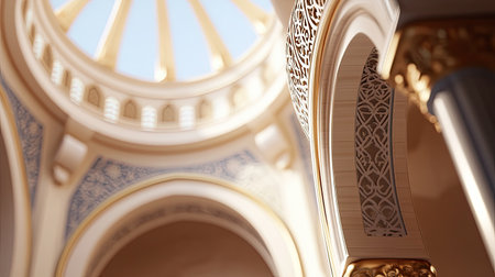 Close-up of elegant UAE mosque dome, ample blank area aroundの素材