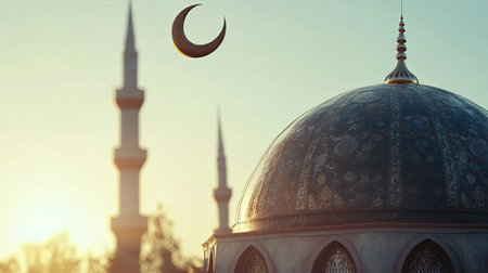 Elegant mosque dome with crescent, space for copy aroundの素材
