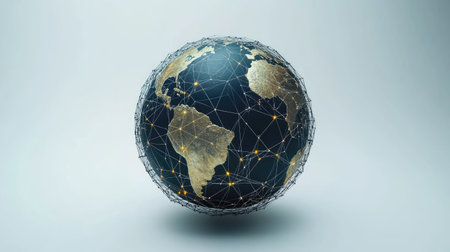 Globe with digital connections, symbolizing global business potential, light background, copy spaceの素材