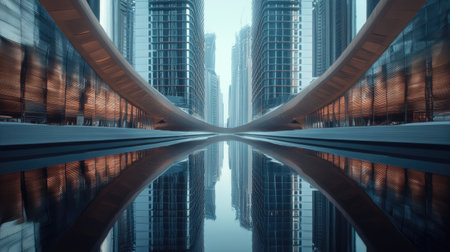 Futuristic Dubai architecture with reflections, space for text on sidesの素材