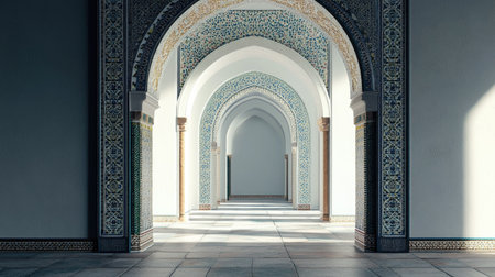 Decorative Islamic archway with mosaic tiles, open space aroundの素材