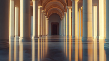 Long perspective of columns in a UAE mosque, blank space on sidesの素材