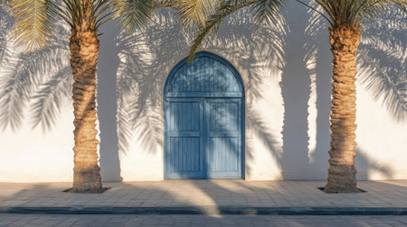 Palm tree shadows on traditional UAE building, spacious copy areaの素材