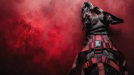 Service dog harness on a clean background, symbolizing support and inclusion, room for textの素材