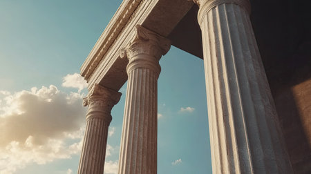 Classical Greek column detail, historic architecture, open skyの素材