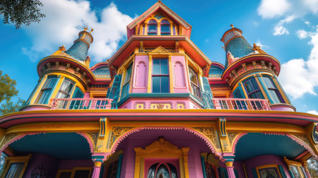 Colorful Victorian-style architecture with intricate detailingの素材