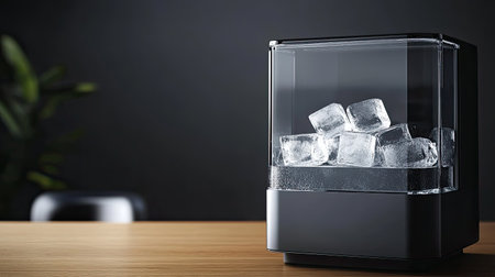 Compact ice maker producing cubes, space for text on upper sideの素材