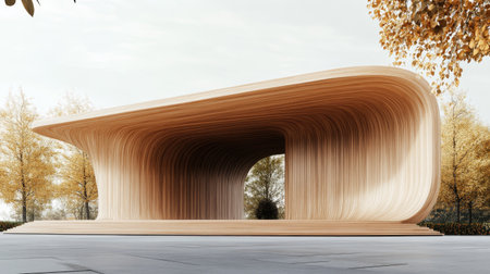 Curved wooden architecture with minimalist design, blankの素材