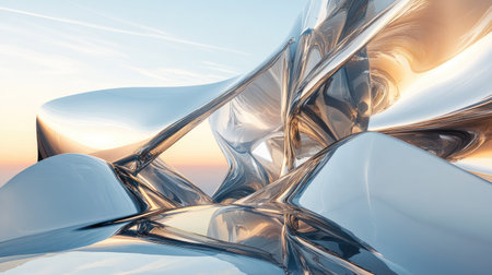 Futuristic, reflective facade in abstract pattern, skyの素材