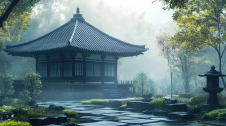 Japanese traditional building with zen elementsの素材