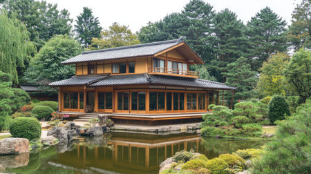 Japanese traditional building with zen elementsの素材