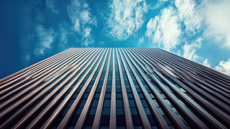 Modern building facade with vertical stripes, skyの素材