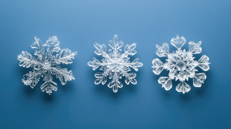 Snowflakes with high detail on gradient blue background, open for textの素材