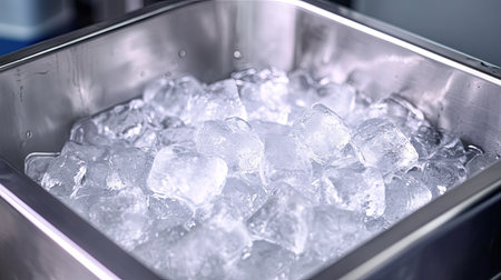 Stainless steel ice maker with filled tray, ample blank area surroundingの素材