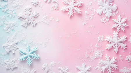 Soft pastel snowflakes on background, empty space for holiday greetingsの素材