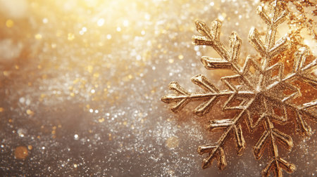 Sparkling snowflake on clear surface, room for holiday message copyの素材