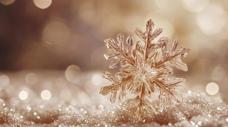 Sparkling snowflake on clear surface, room for holiday message copyの素材