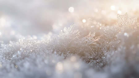 Sparkling snowflakes layered on a frosty surface, ample blank areaの素材