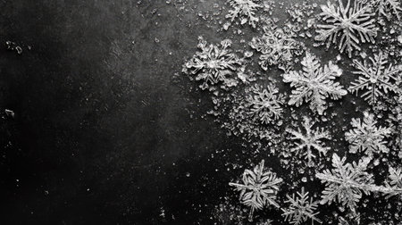 Sparkling snowflakes layered on a frosty surface, ample blank areaの素材