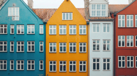 Tall, slim windows on modern Scandinavian buildingの素材