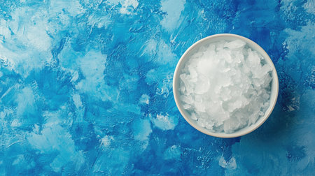 Top view of finely shaved ice on a textured background, large blank space for textの素材