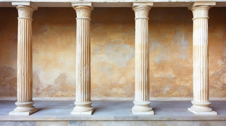 Tall Roman columns on historic building, empty spaceの素材