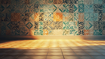 Traditional Moroccan tiles on wall, warm light, copy spaceの素材