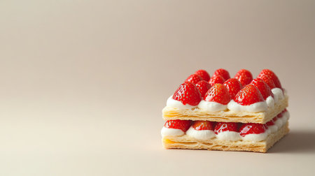 Strawberry mille-feuille with layers of cream, copy space availableの素材