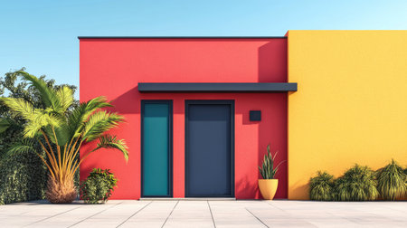 Bold geometric facade with contrasting colors, blank spaceの素材
