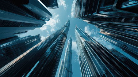 Low-angle of Burj Khalifa and Dubai skyscrapers, space for copyの素材
