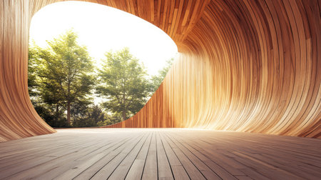 Curved wooden architecture with minimalist design, blankの素材