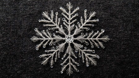 An exquisite snowflake design set against a dark background, showcasing intricate details and a blend of elegance and natural beauty, perfect for winter themes.の素材