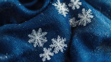 Discover beautiful snowflakes resting on soft blue fabric, embodying winter's charm. Perfect for seasonal themes, decor, and fashion designs.の素材