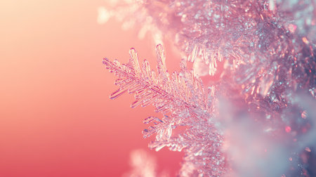 A breathtaking closeup of an elegant frosted snowflake showcasing intricate details and a colorful background, perfect for winter-themed projects and designs.の素材