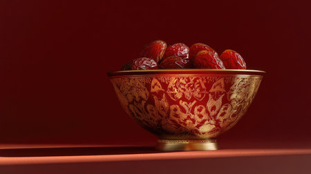 A beautifully crafted bowl filled with rich red fruits, showcasing an elegant design against a deep red backdrop, perfect for gourmet and artistic presentations.の素材